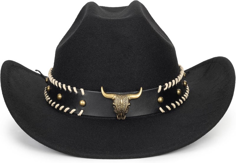 Vikodah Vintage Western Cowboy Hat for Men Women - Wide Brim Cowgirl Fedora Hats with Braided Rope Band M - Image 4
